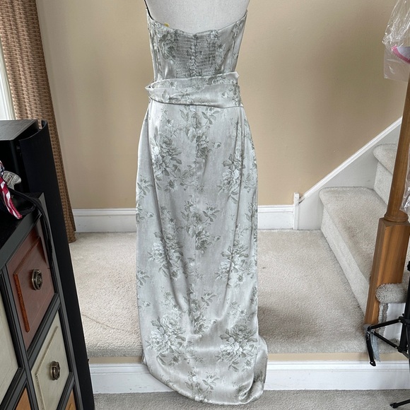 V. Chapman June Printed Corset Front Slit Satin Gowm - Picture 8 of 15